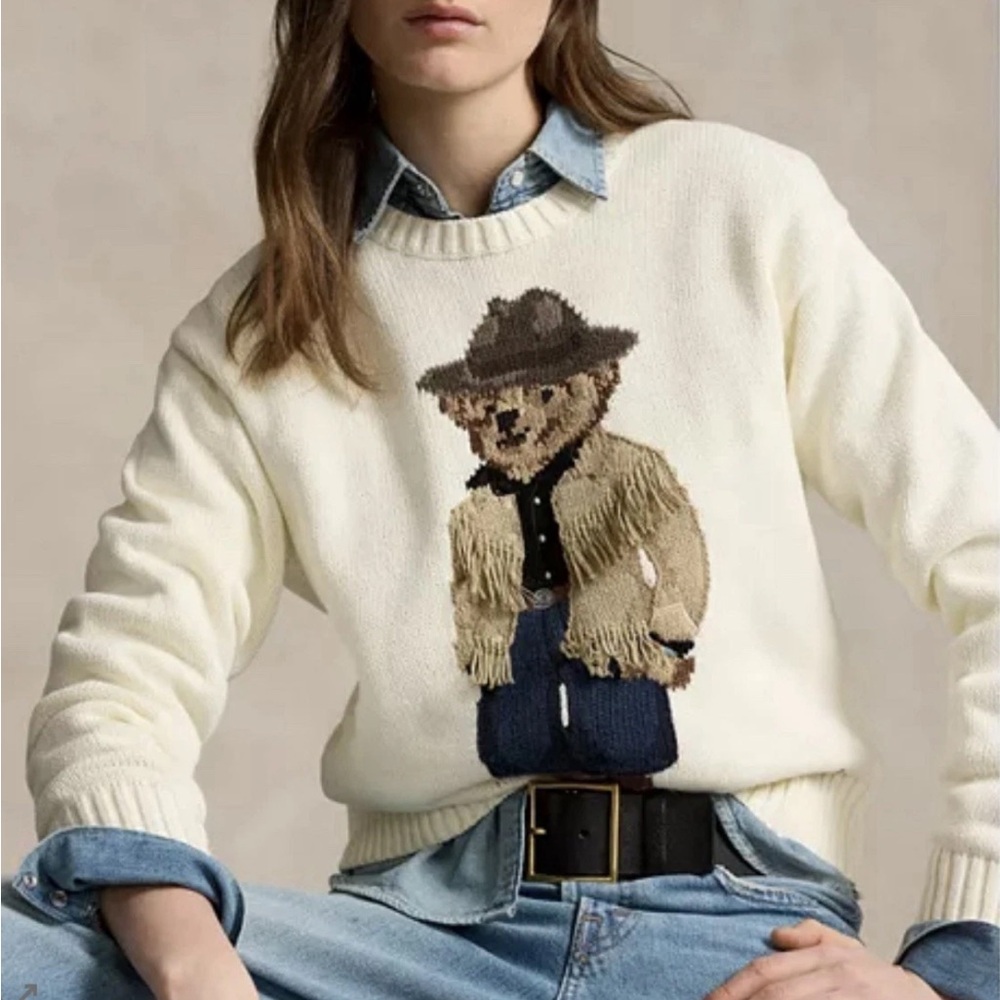 Polo Ralph Lauren Teddy Bear Cowboy Fringe Sweater